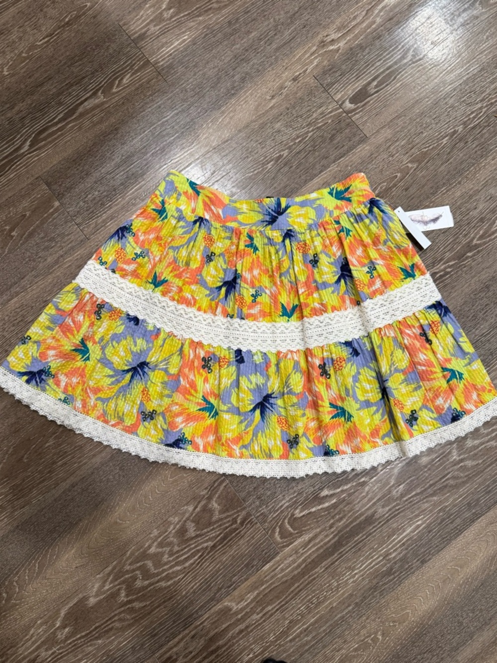 Jessica Simpson Yellow Floral Lace-Trim Circle Skirt